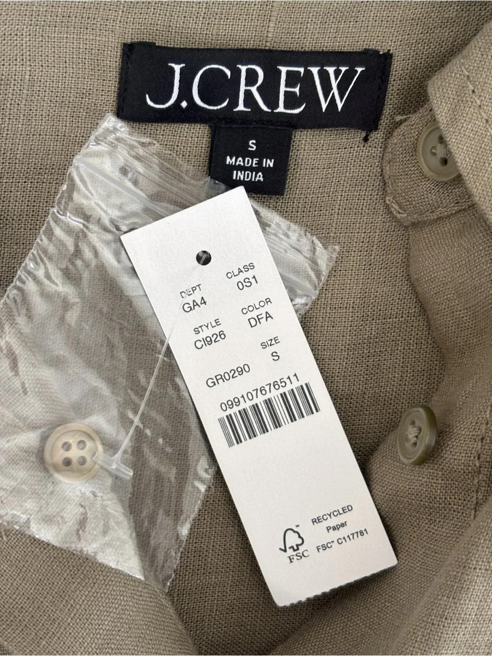 J. Crew Olive Green Linen Utility Shirt Dress Small NEW NWT
